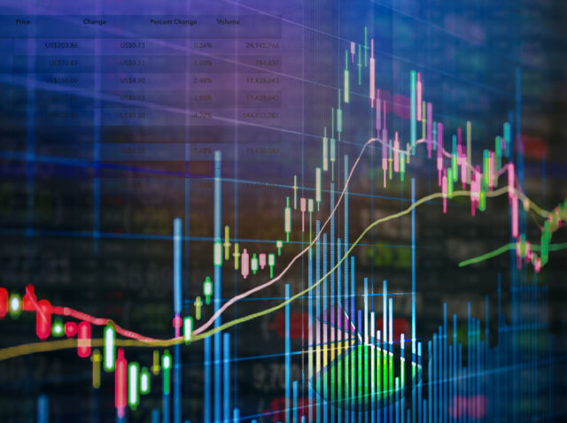 Combination of  stock market chart graphs and financial graphs