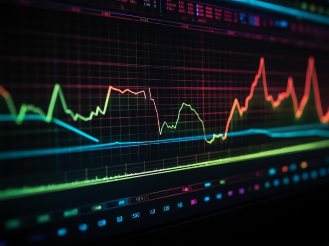 Glowing blue pulse trace on computer monitor symbolizes healthy heartbeat generated by AI